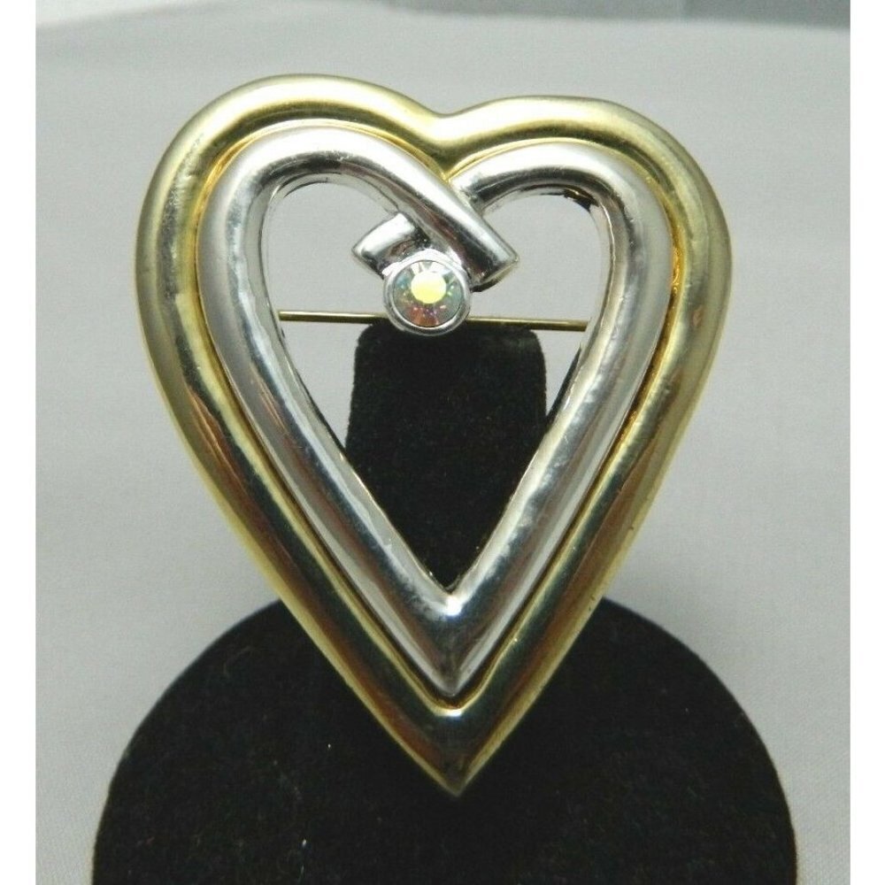 Vintage Gold & Silver Toned Heart with Clear AB Au